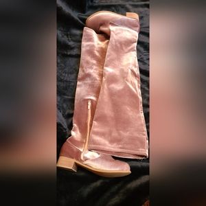 Pink Velvet Knee High Boots Size 8/8.5